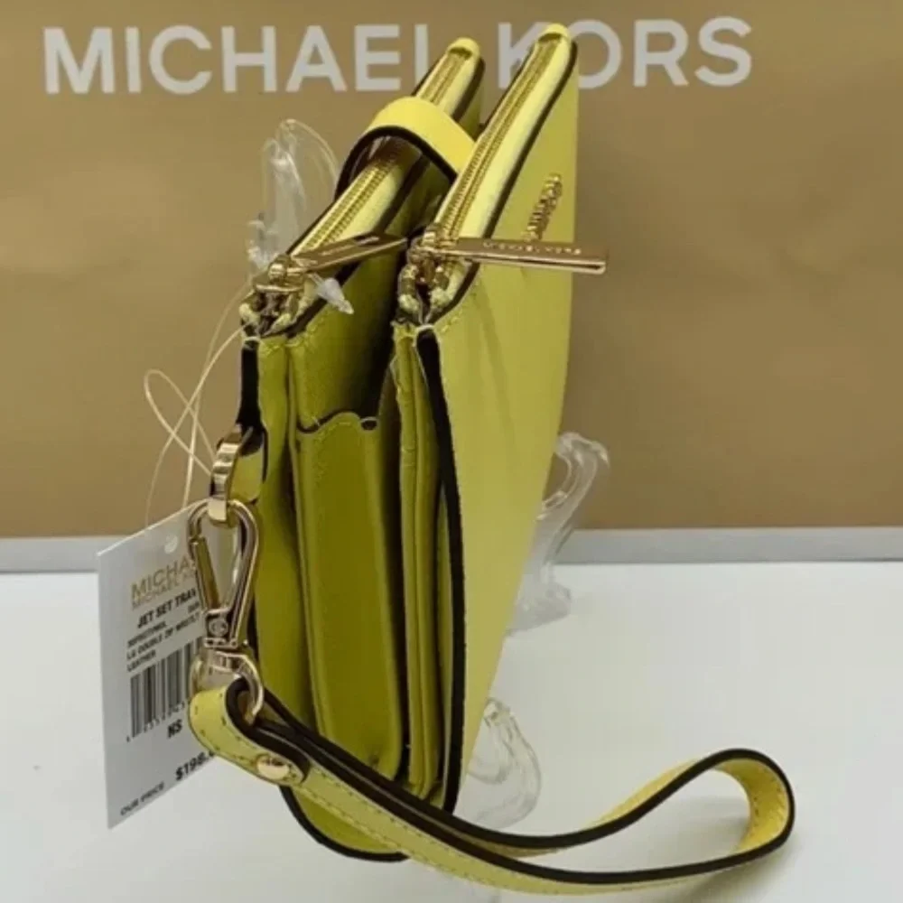 MICHAEL KORS LARGE DOUBLE ZIP WRISTLET WALLET SUNSHINE